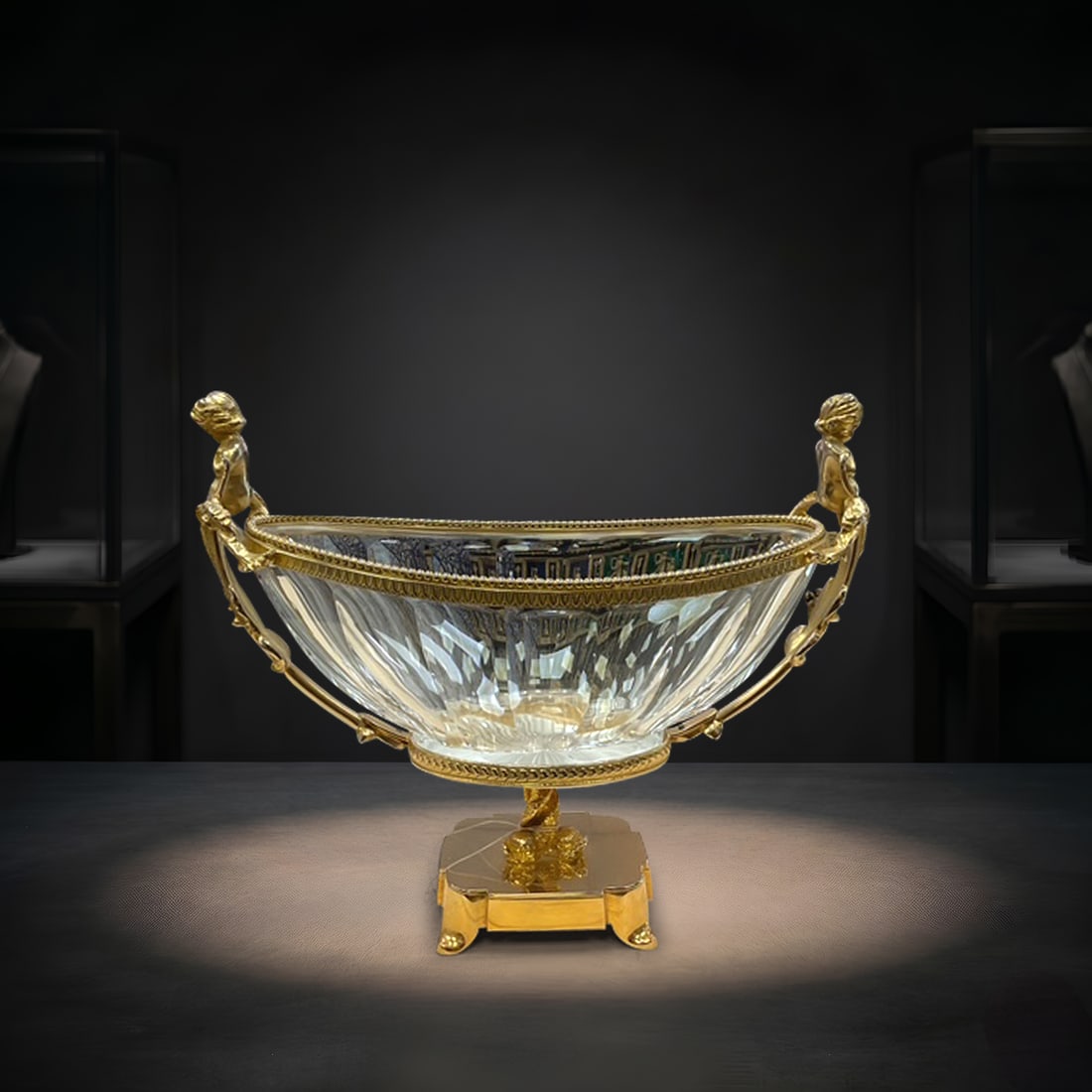 CS-510 Cut Crystal Centerpiece Bowl with Gilt Cherub Form Mounts (1 of 5)