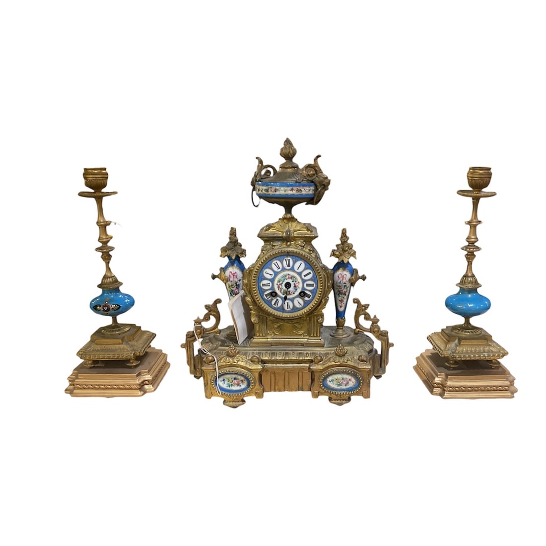 CK241- 19th Century French Sevres Porcelain and Dore Bronze Three-Piece Clock Garniture (1 of 14)