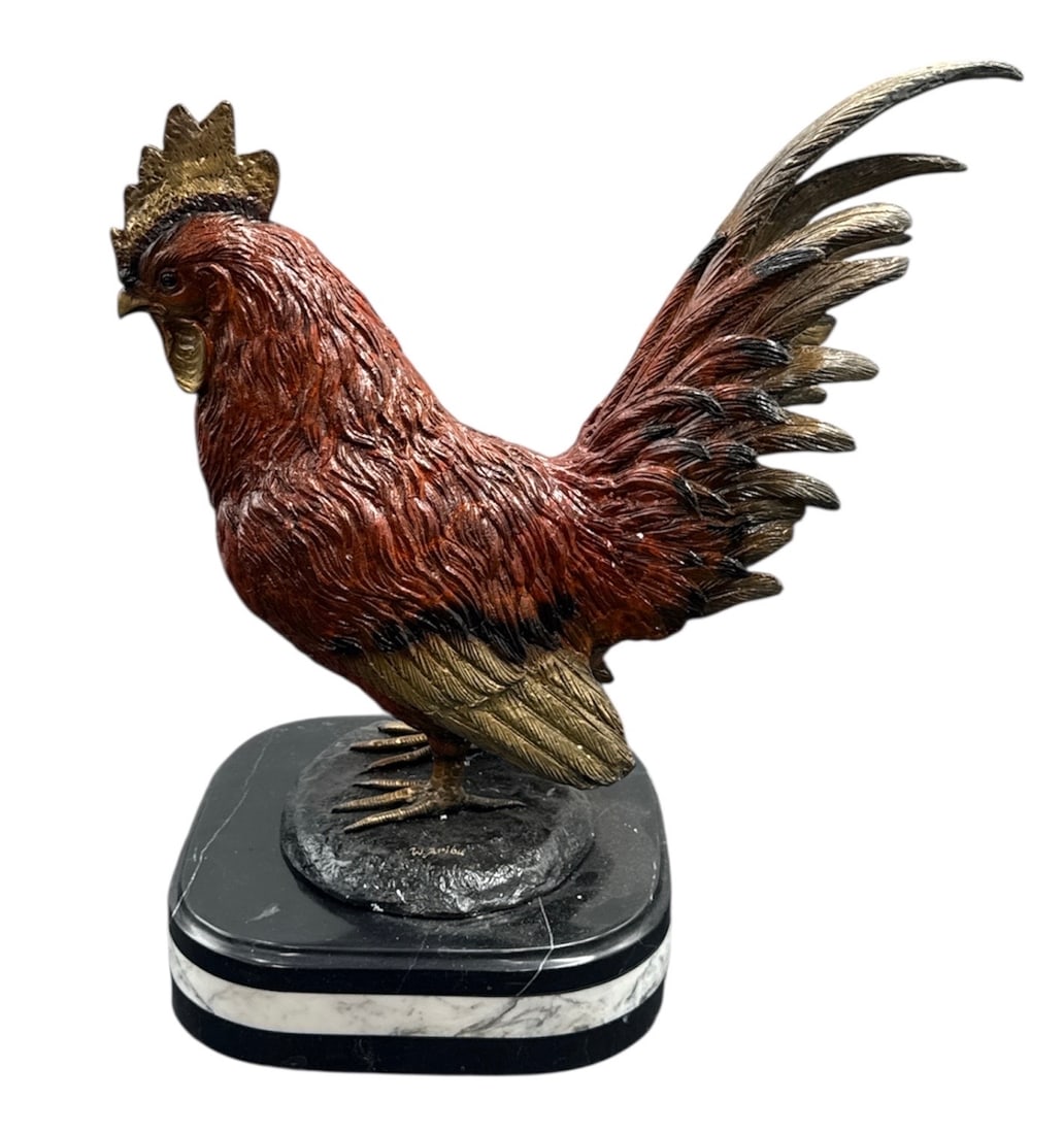 Decorative Rooster Sculpture on Marble Base (1 of 5)