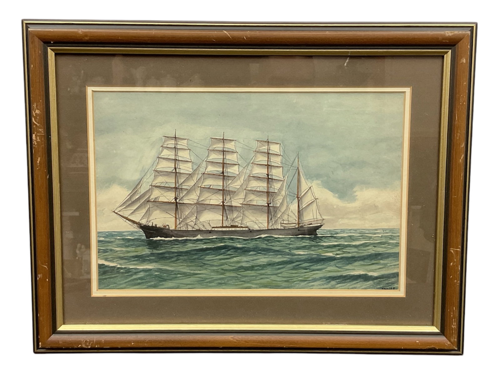 Clipper Ship at Sea by Charles Rosner (1874–1975) Watercolor (1 of 4)