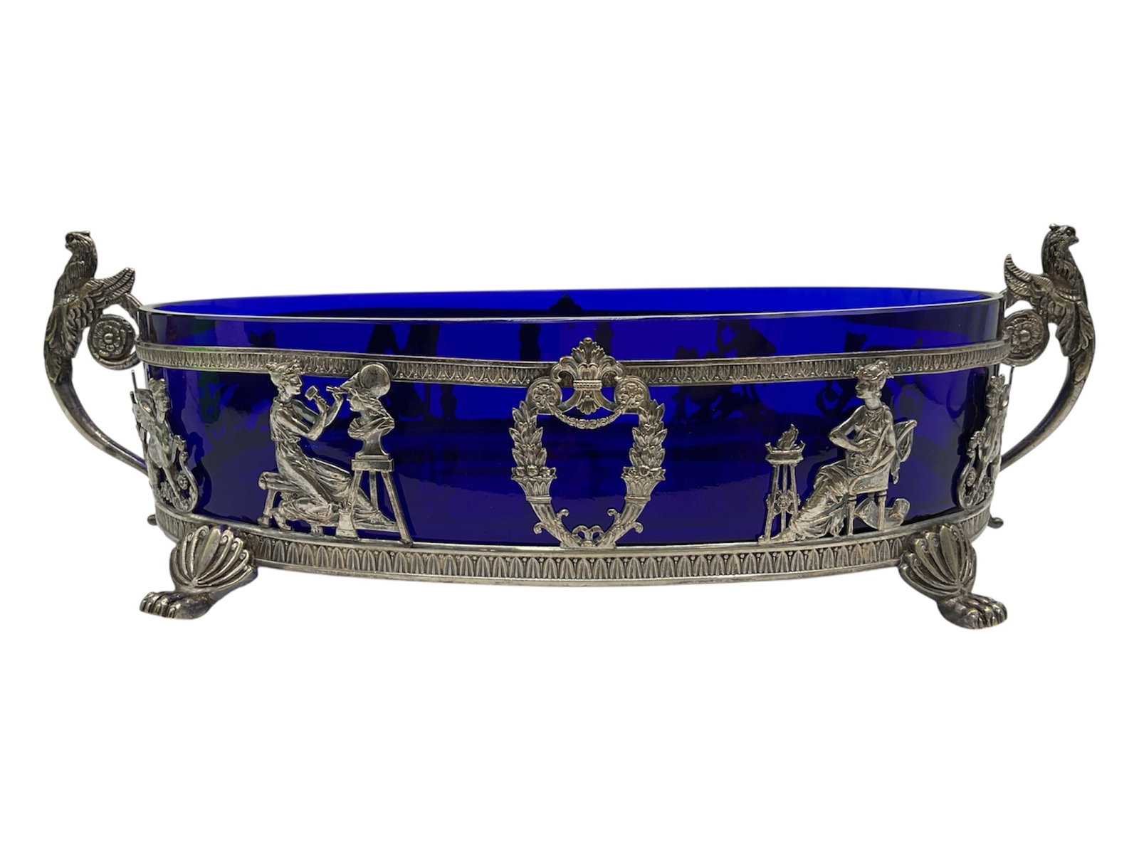 French Empire-Style Silverplate Mounted Cobalt Glass Jardinière, 19th Century (1 of 8)
