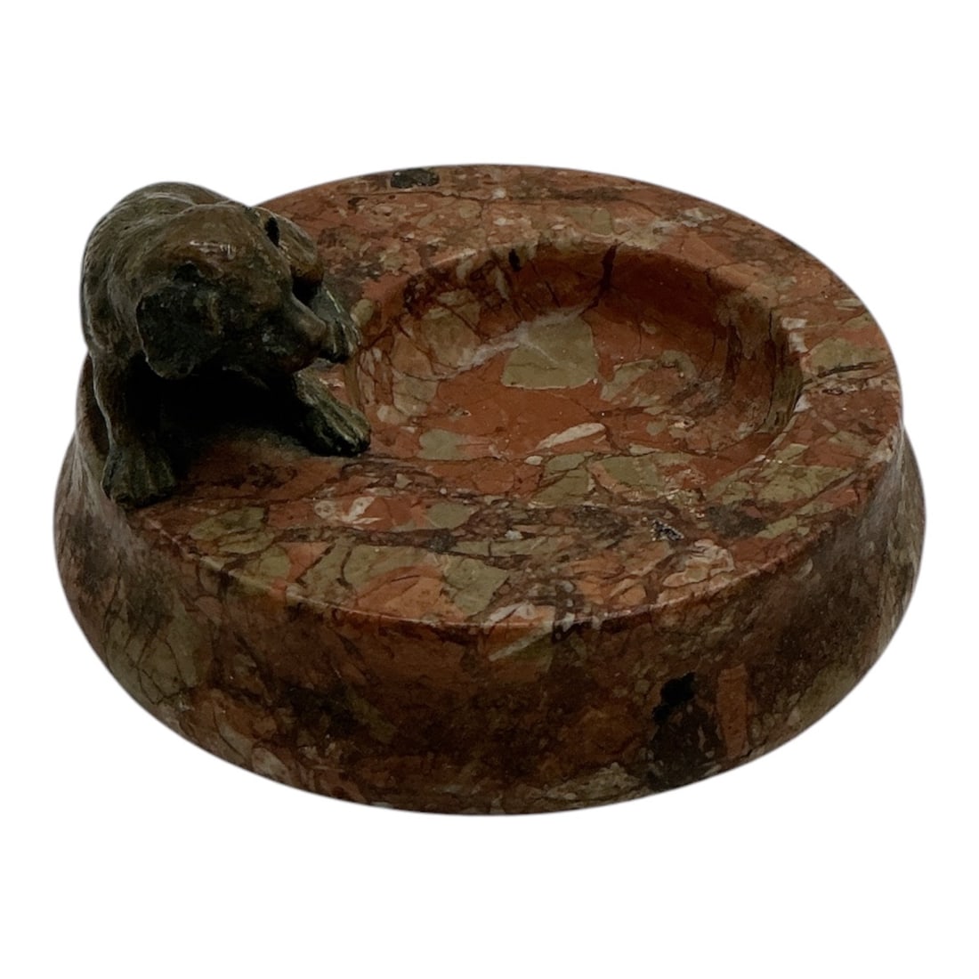 Bronze Bear Ashtray on Red Marble Base - 2