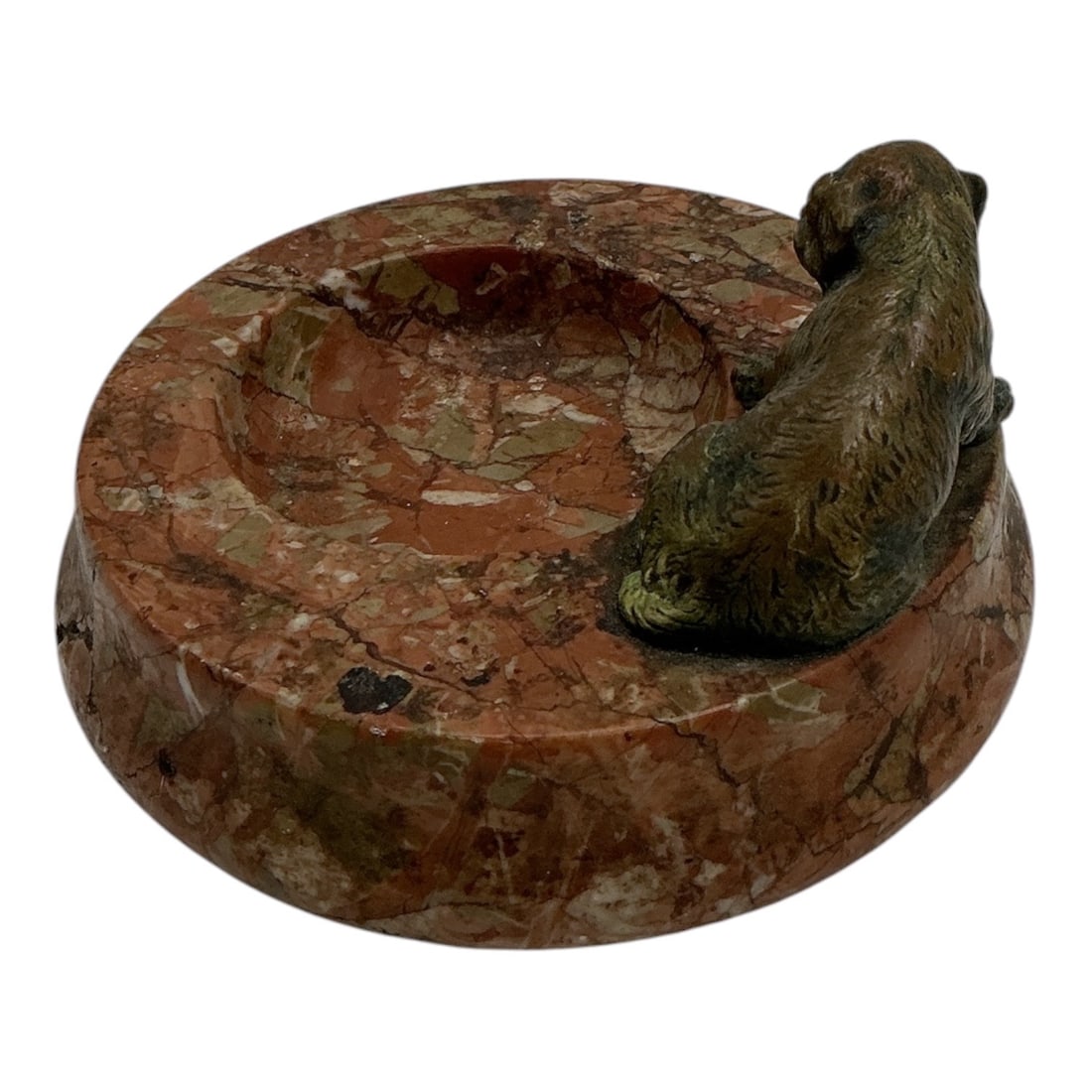 Bronze Bear Ashtray on Red Marble Base - 3