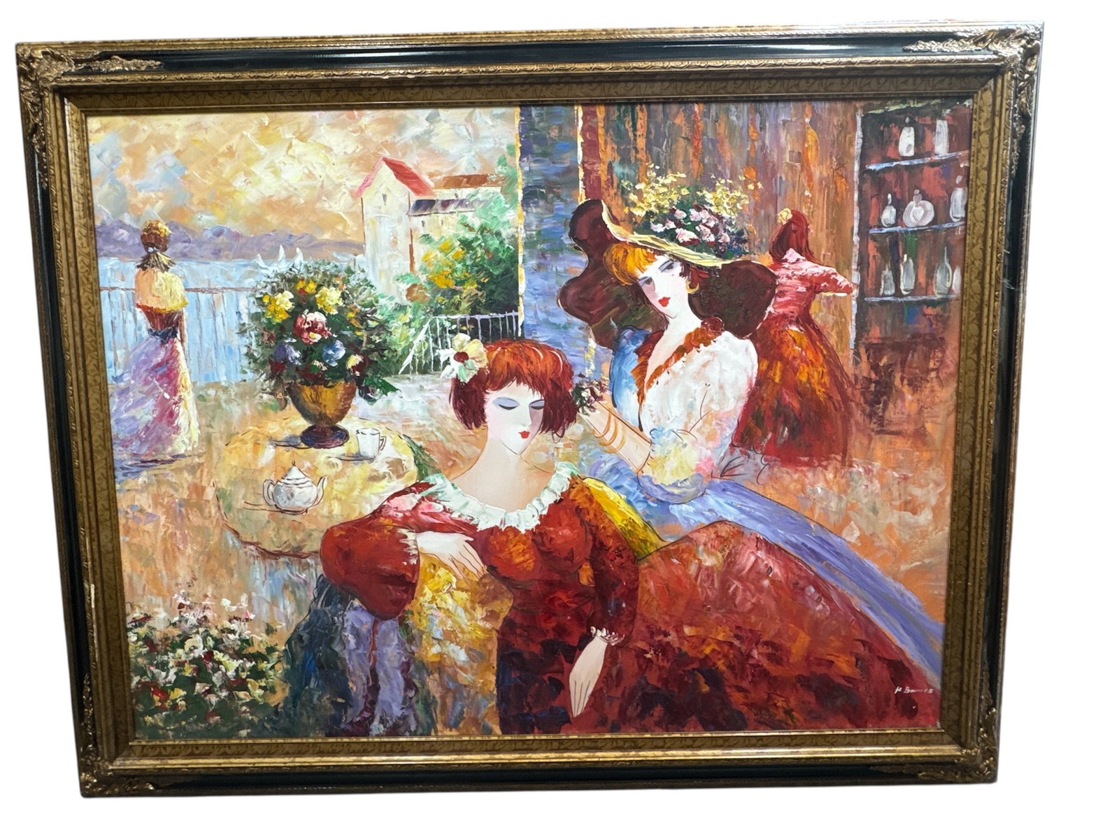 Original Impressionistic Oil or Acrylic Painting on Canvas by K. Barnes, Ladies at Tea, Beautiful (1 of 5)