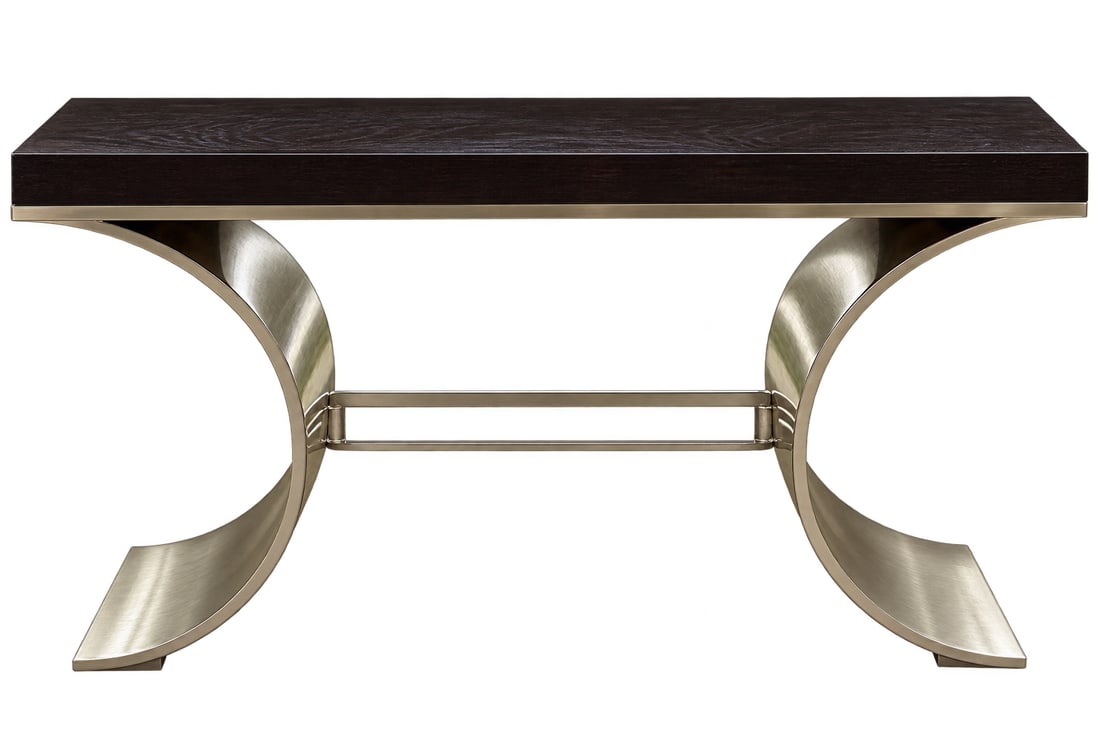 Modern Brushed Brass and Dark Wood Console Table (1 of 5)
