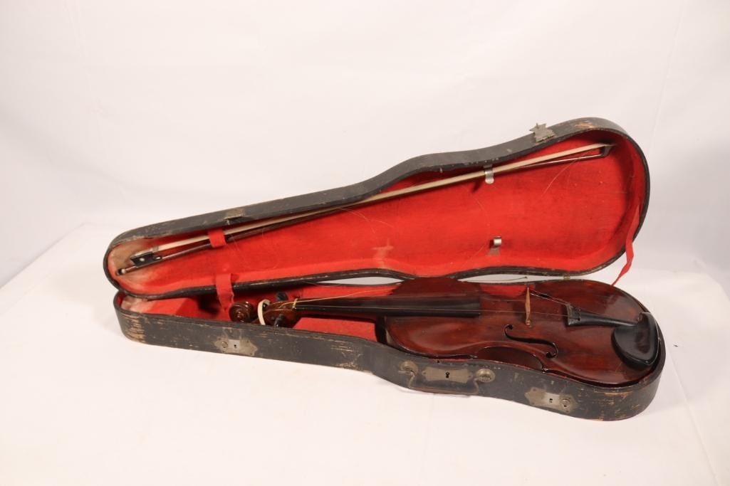 Violin & Bow In Case Auction