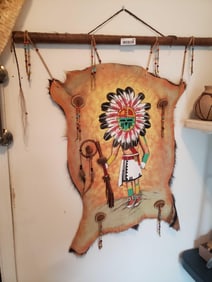 Vintage Tawa Hopi Sun Kachina Dancer Painted On Hide