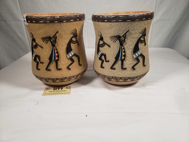 2 - Avanti Kokopelli Mojave Southwestern Native Resin Waste Basket
