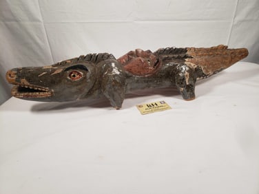 Folk Art Wooden Carved Alligator