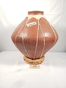 Native American Pottery Water Jug w/Leather Laces