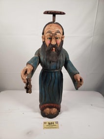 Vintage Hand Carved Painted Saint - 24" Tall