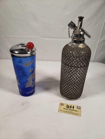 1930's Sparklets Soda Siphon/Seltzer Bottle - Hazel Atlas Cobalt Blue Cocktail Shaker