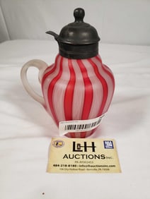 Latticino Satin Glass Syrup Pitcher