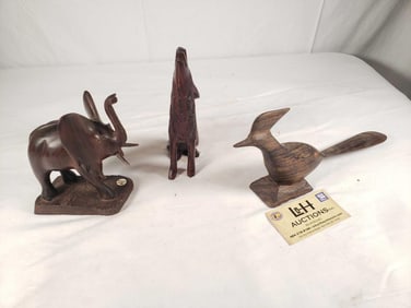 Carved Ironwood - Elephant, Coyote, Roadrunner