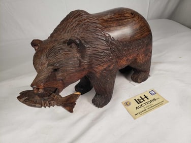 Carved Ironwood Bear w/Fish In Mouth
