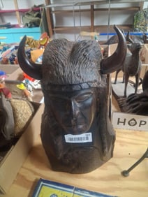 Carved Ironwood Head W/Horns