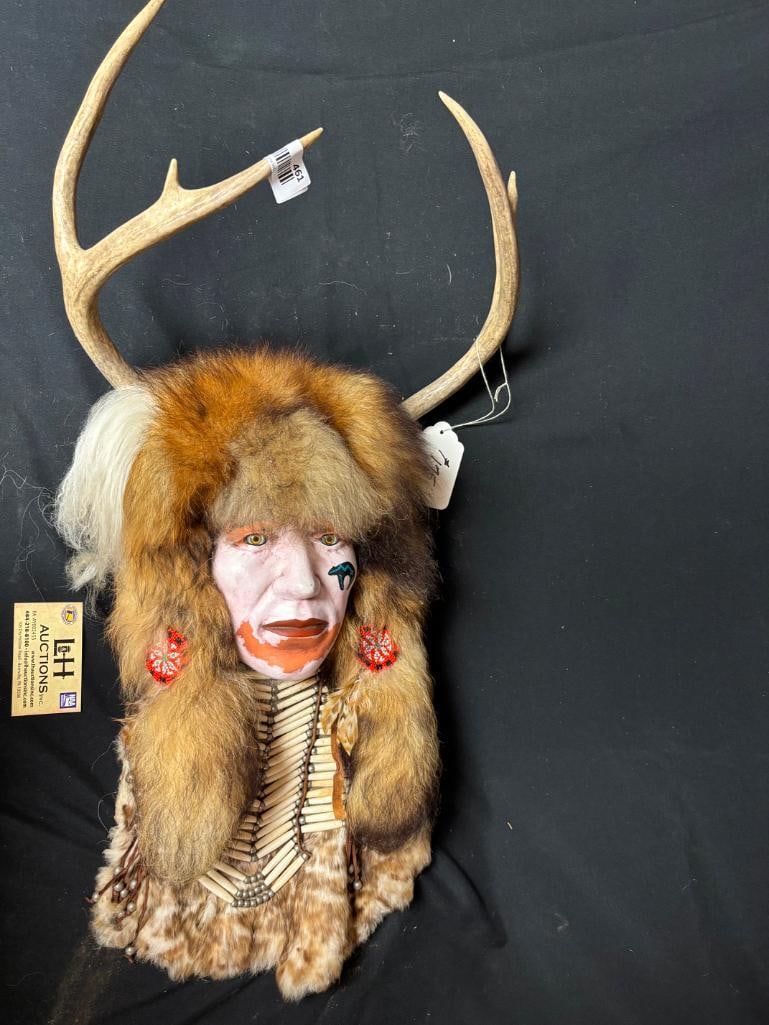 Native American Mask, Horns, & Accessories: Native American Mask, Horns, & Accessories, 19" Wide With Horns x 24" Long
