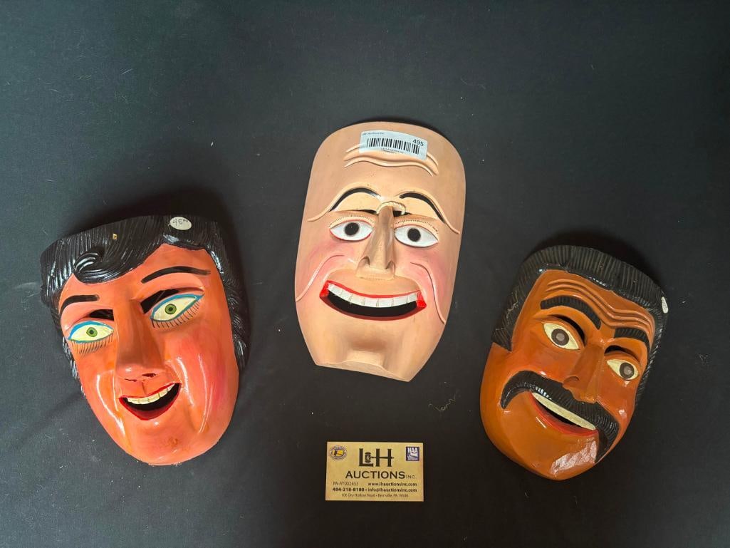3 Painted Wooden Masks (1 of 7)