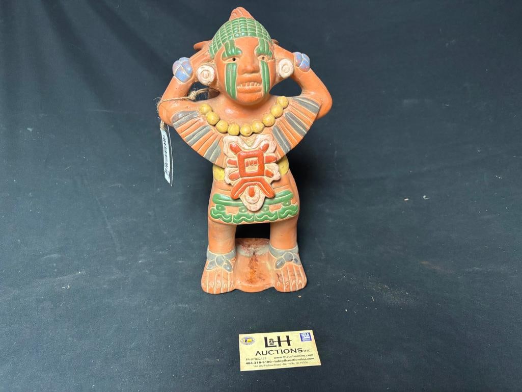 Large Pottery Figure w/Basket: Large Pottery Figure w/Basket, 14" High x 8" Wide