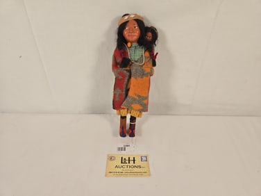 10 1/2" Shookum woman w/papoose, glass beads, ca 1920 smiling face, "Bully Good" labelÊ#73