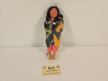 11" SkookumÊWoman w/Papoose, Glass Beads, Nice Face, ca. 1920, BullyÊGood Label #62