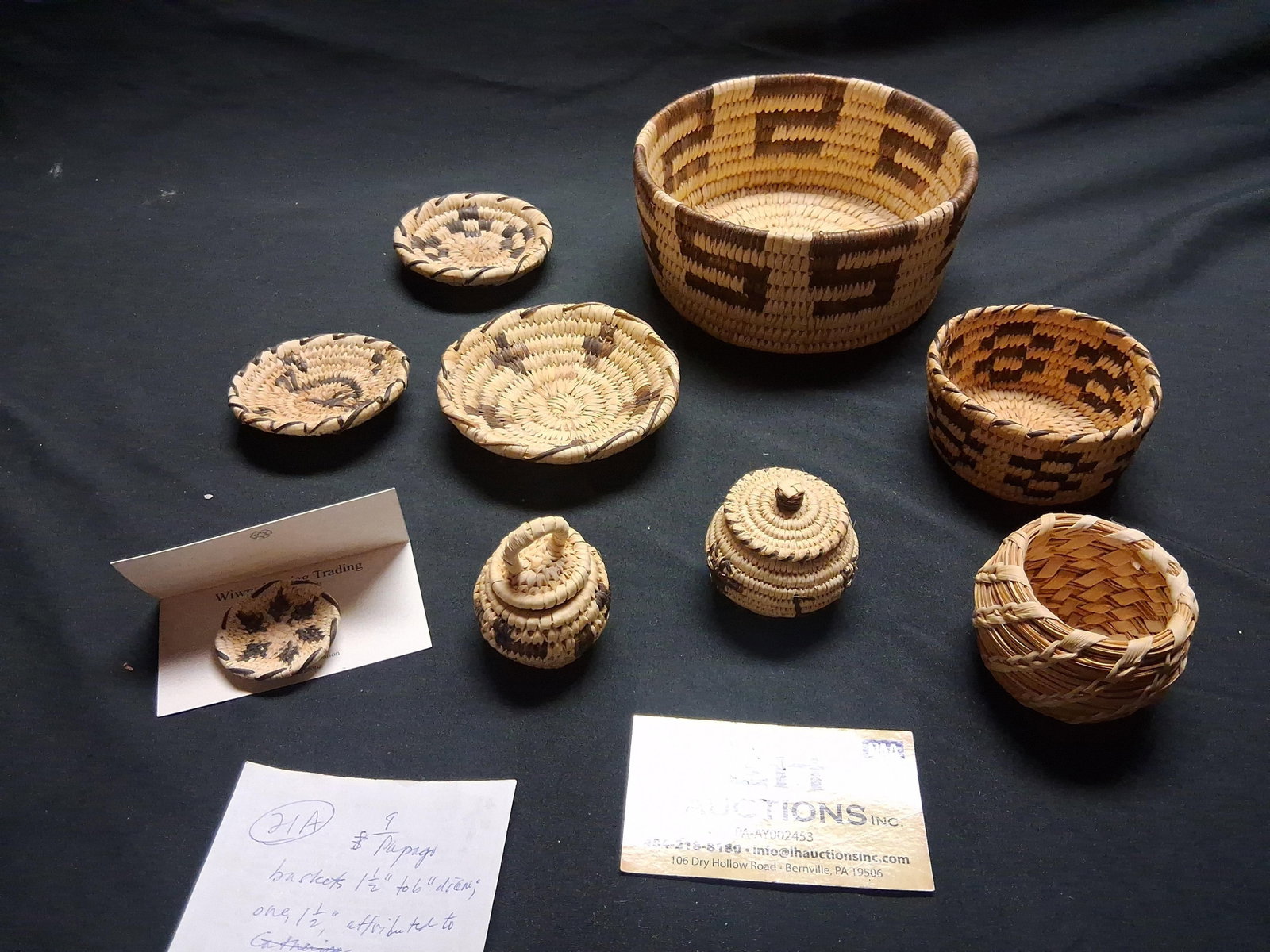 9 PapagoÊBaskets, Approx 1 1/2" to 6' Diameter, 1 1/2" Attributed to Catherine Thomas #21A: 9 PapagoÊBaskets, Approx 1 1/2" to 6' Diameter, 1 1/2" Attributed to Catherine Thomas #21A