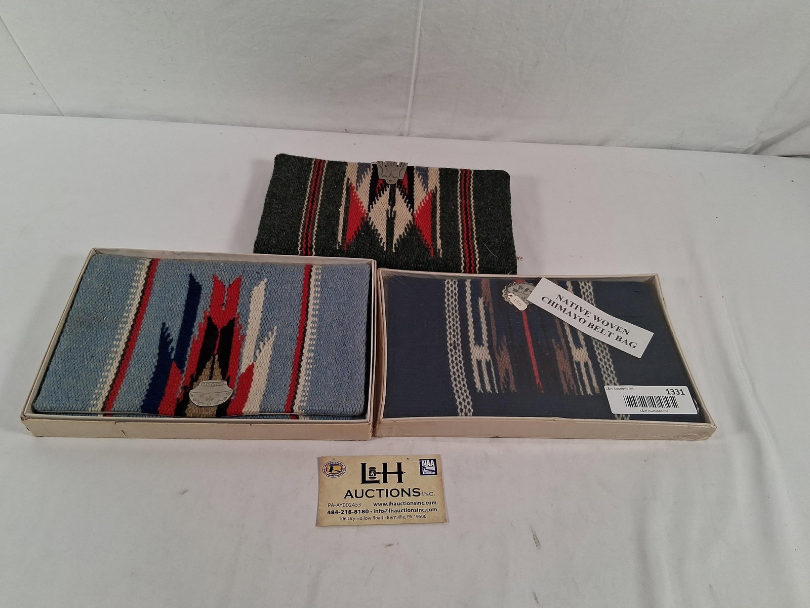 Three native Chimayo belt bags: Three native woven Chimayo belt bags