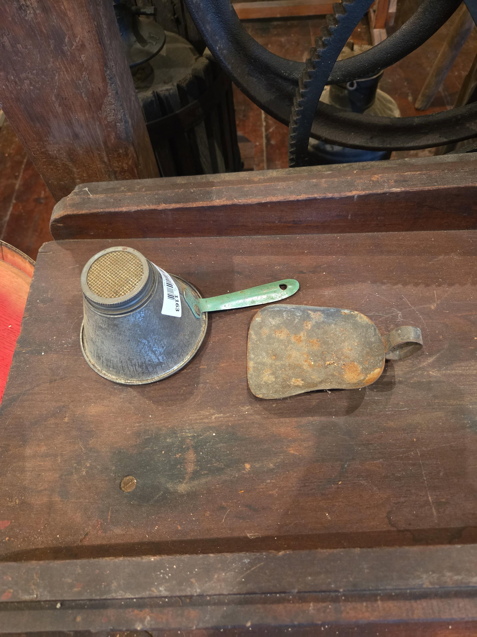 Tin funnel and scoop: Tin funnel and scoop