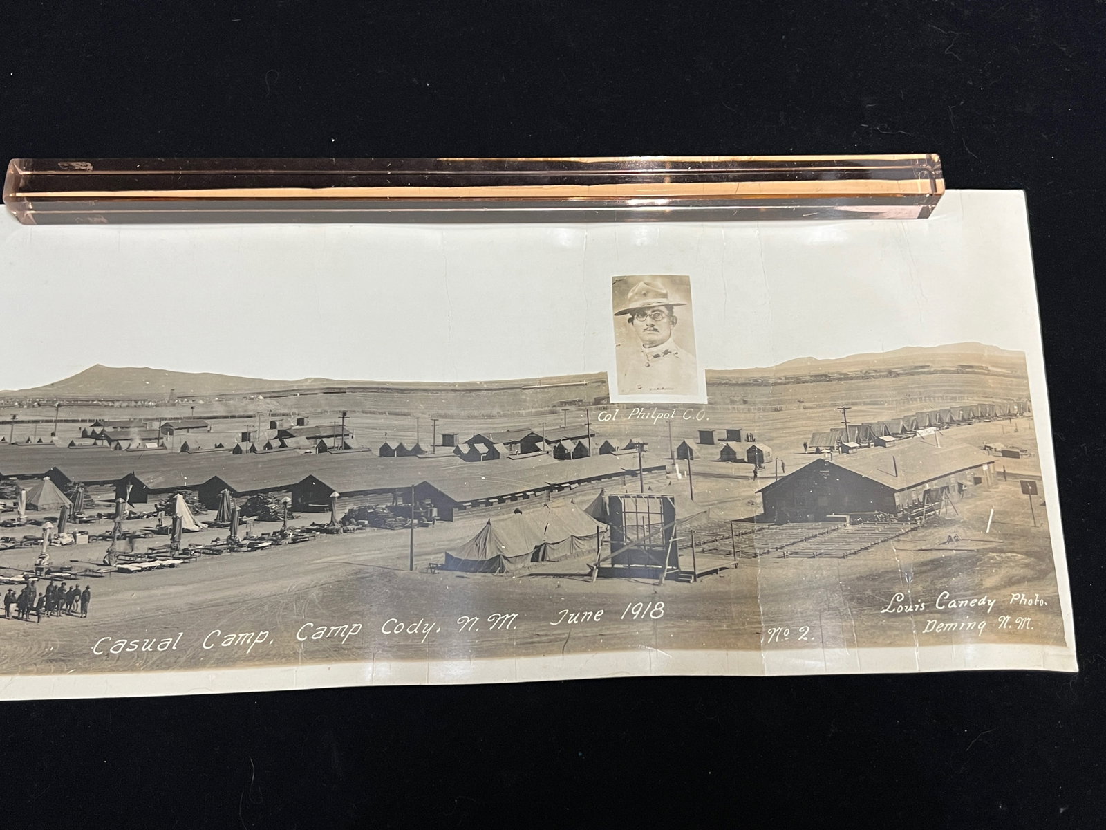 1918 YARD LONG Photo Camp Cody NM Featuring Col Philpot: 1918 YARD LONG Photo Camp Cody NM Featuring Col Philpot MEDIUM: Silver Gelatin Photograph DIMENSIONS: Sight 8 x 48 inches CIRCA: June of 1918 ATTRIBUTION: Louis Canedy DESCRIPTION: This historic WWI v