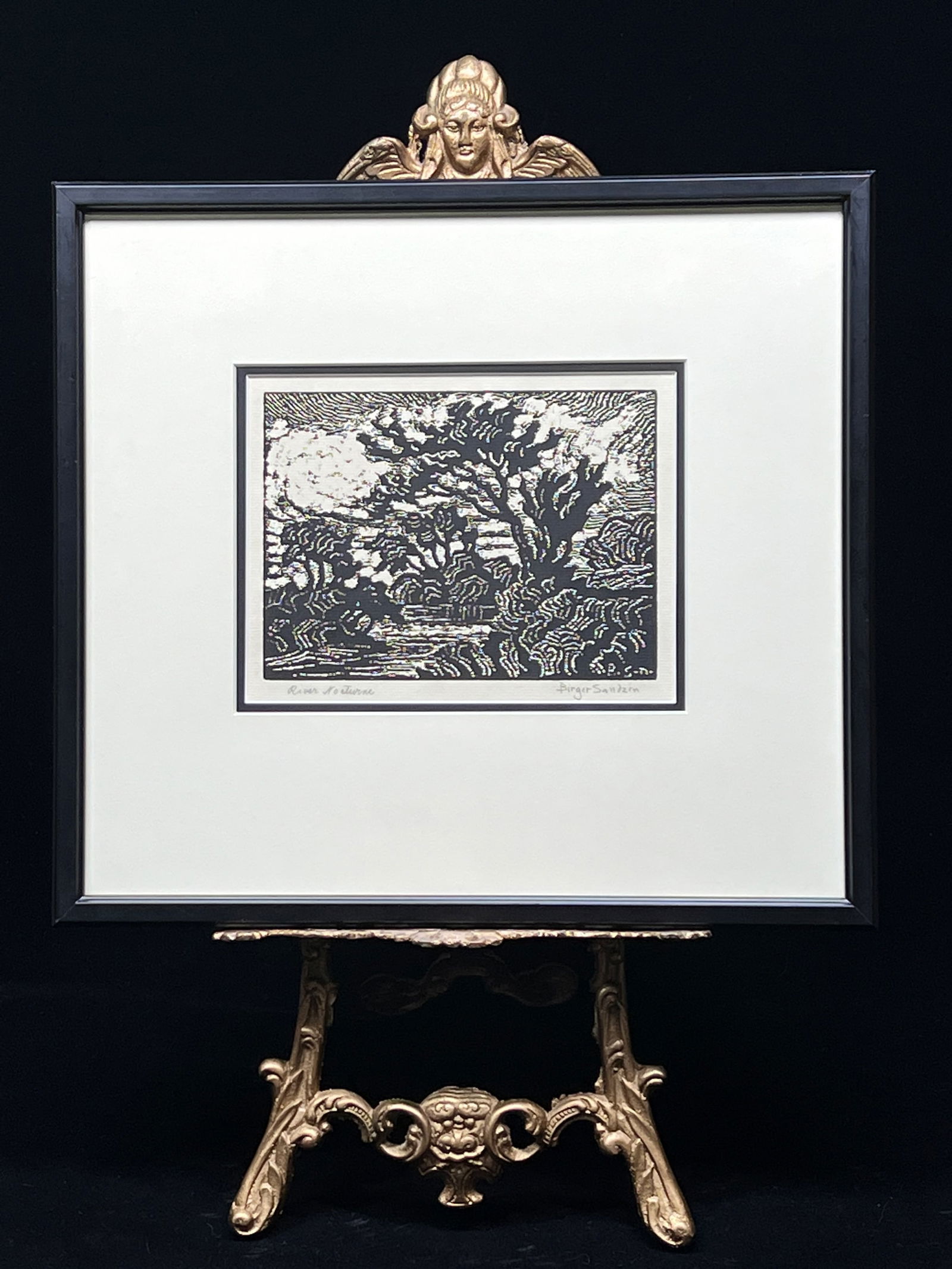 Rare Birger Sandzen Nailhead Woodcut RIVER NOCTURNE (1 of 7)