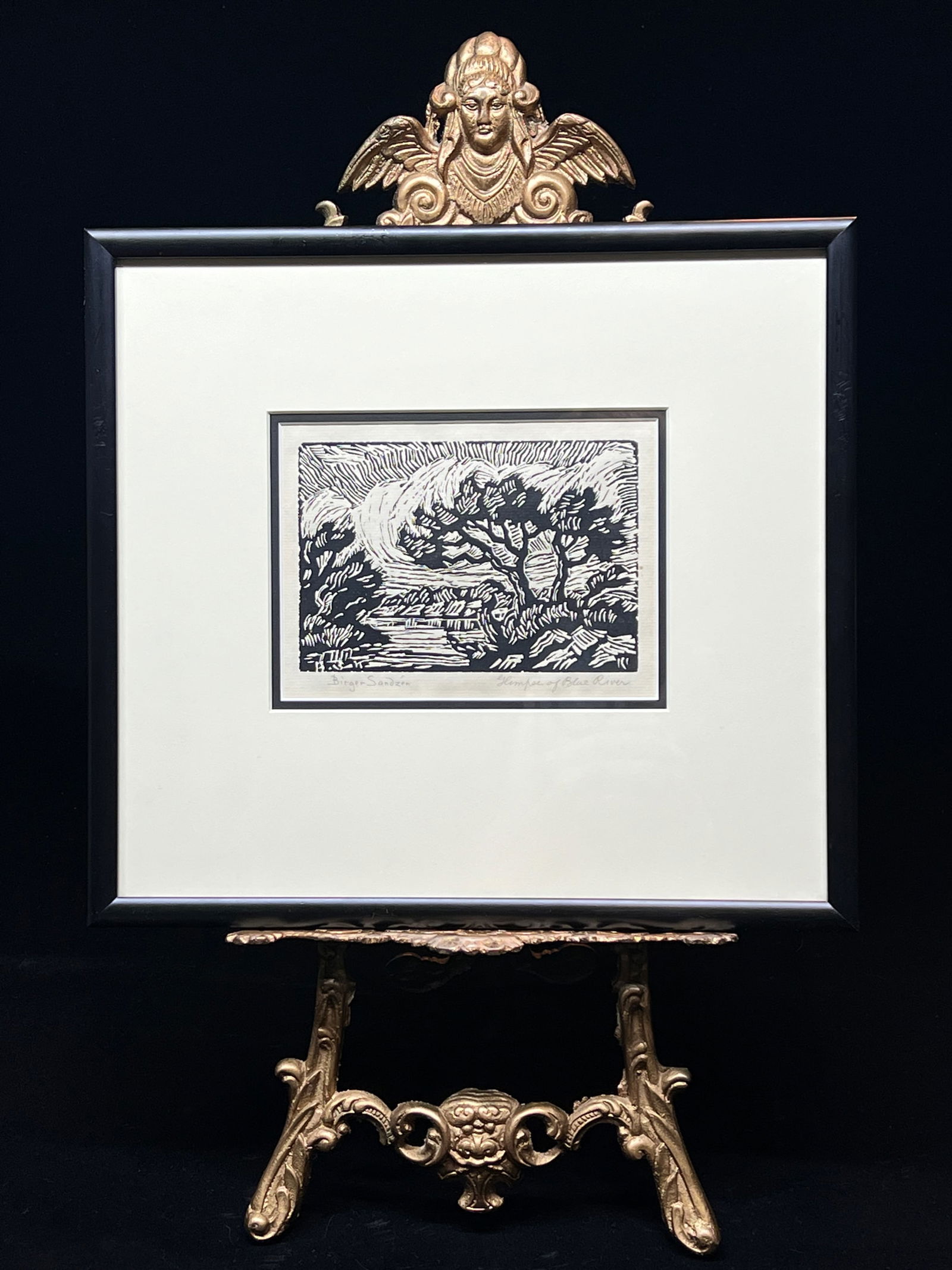 1928 Birger Sandzen Glimpse of Blue River Block Print signed (1 of 6)