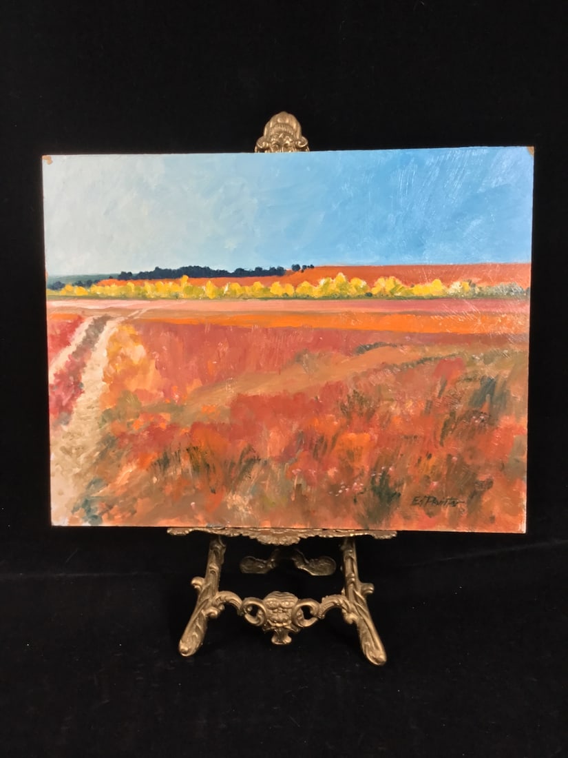 Ed Pointer, American (1932-2021) 'Ranch Road Flint Hills’ KS painting: Ed Pointer, American (1932-2021) 'Ranch Road Flint Hills’ KS painting MEDIUM: Alkyd Oil on Masonite Panel DIMENSIONS: Sight 14 x 18 inches Unframed CIRCA: not dated ATTRIBUTION: Ed Pointer, American