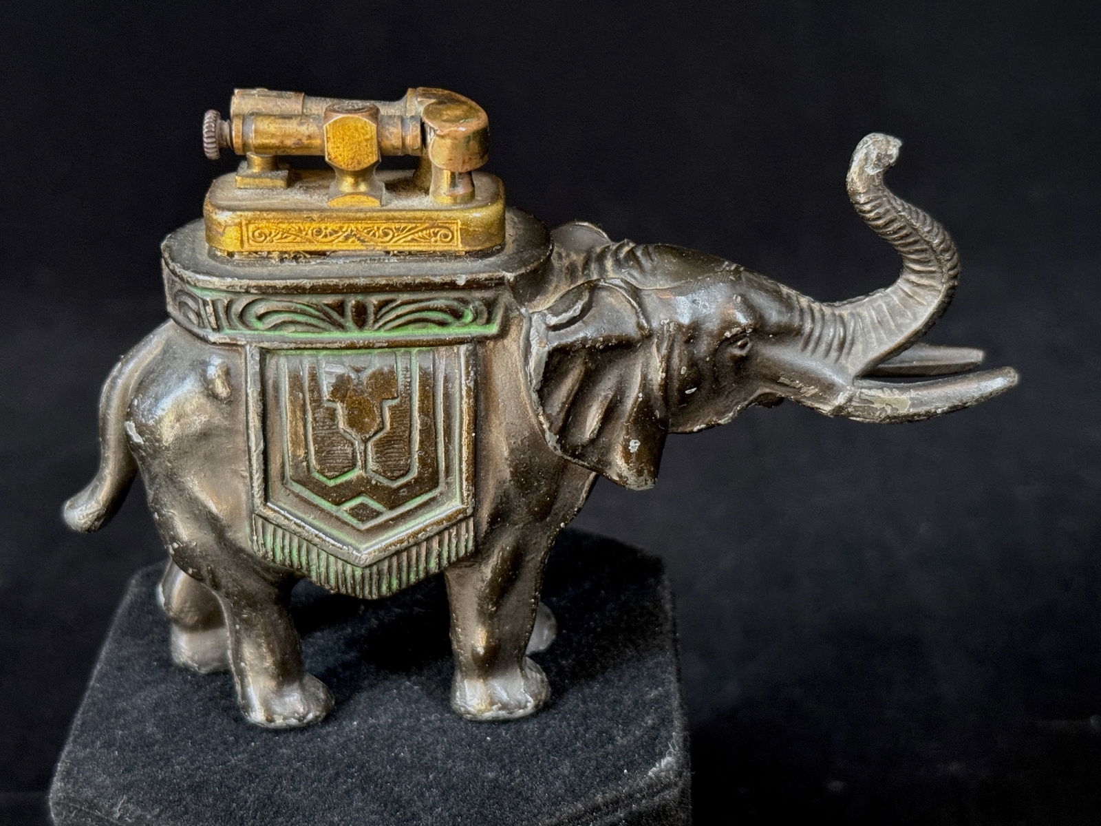 Cast iron Elephant Cigarette Lighter Possibly Ronson - upwardly raised trunk bull elephant (1 of 5)