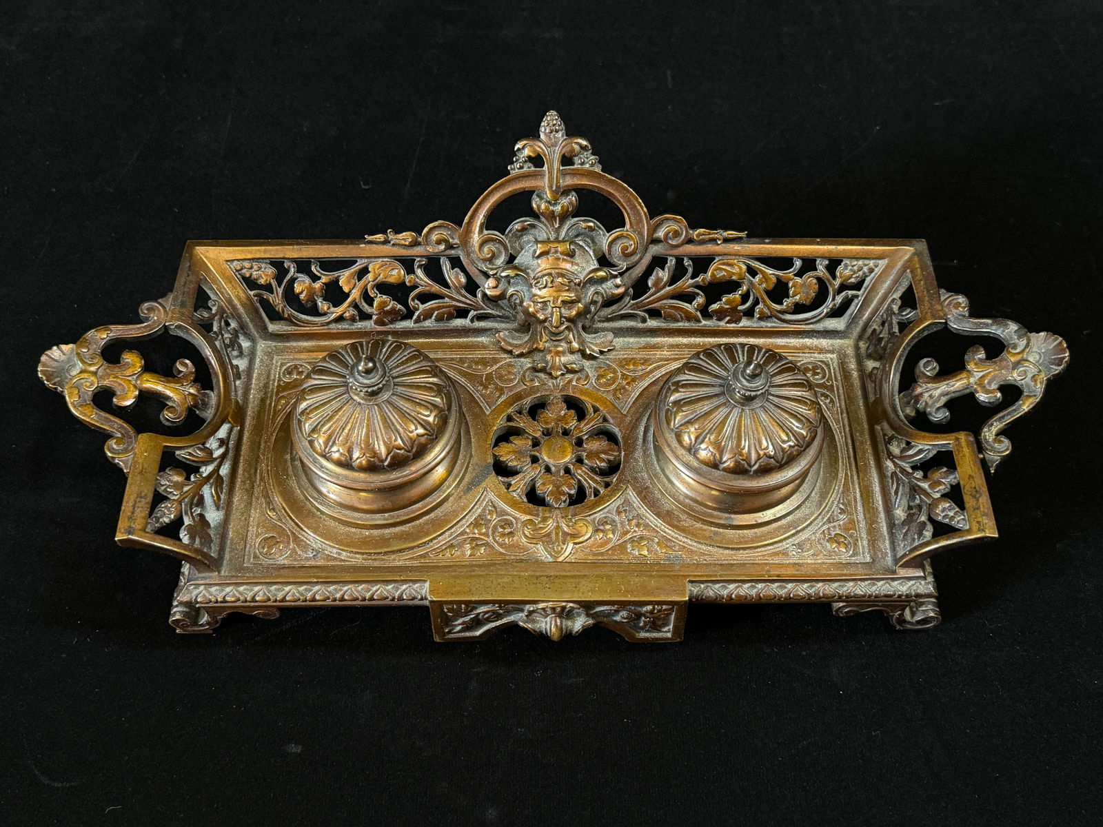 Classic bronze antique Victorian double-well inkwell (1 of 5)