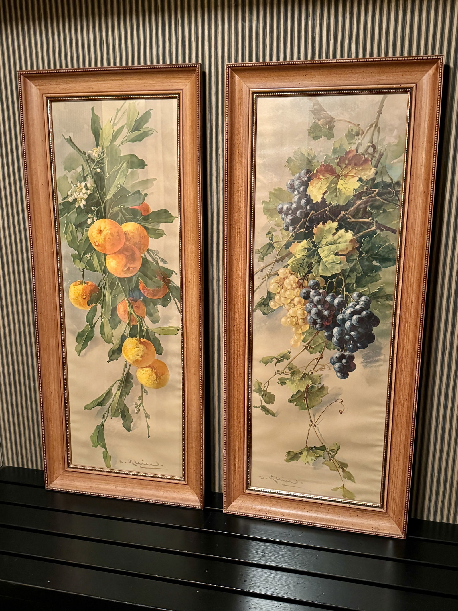 Pair Of Lithographs Antique Depiction Of Grapes And One With Peaches (1 of 8)