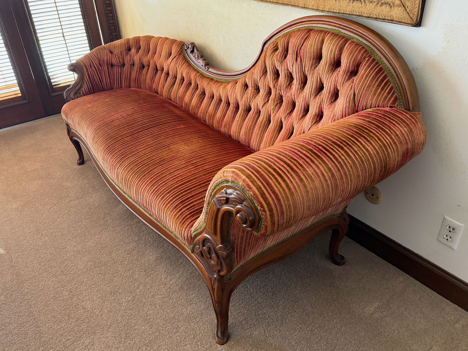 Velvet French Victorian Style Parlor Sofa or fainting couch (1 of 6)