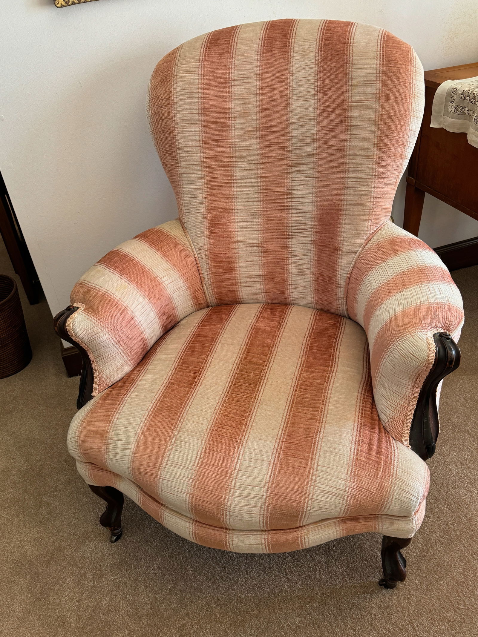 Victorian Balloon Back Parlor Chair With Arms in Shades of Pink (1 of 9)