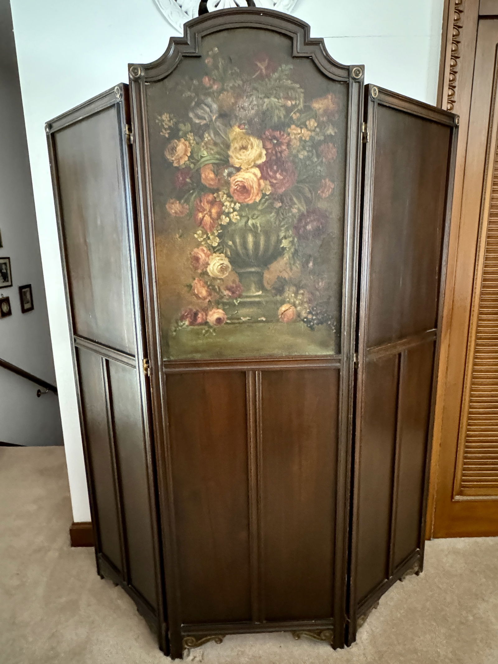 Antique Hand Painted Wood Folding Screen Double Sided (1 of 10)