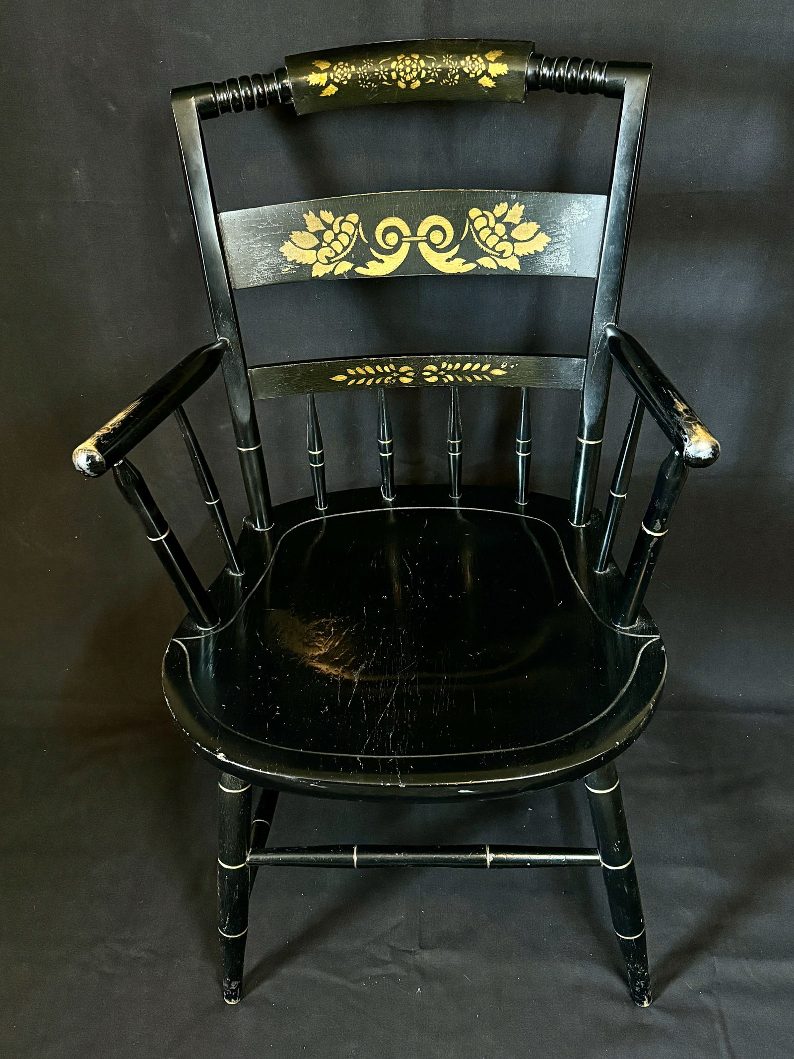 Stamped Old Ironsides Black Hitchcock Style Chair with Arms (1 of 6)