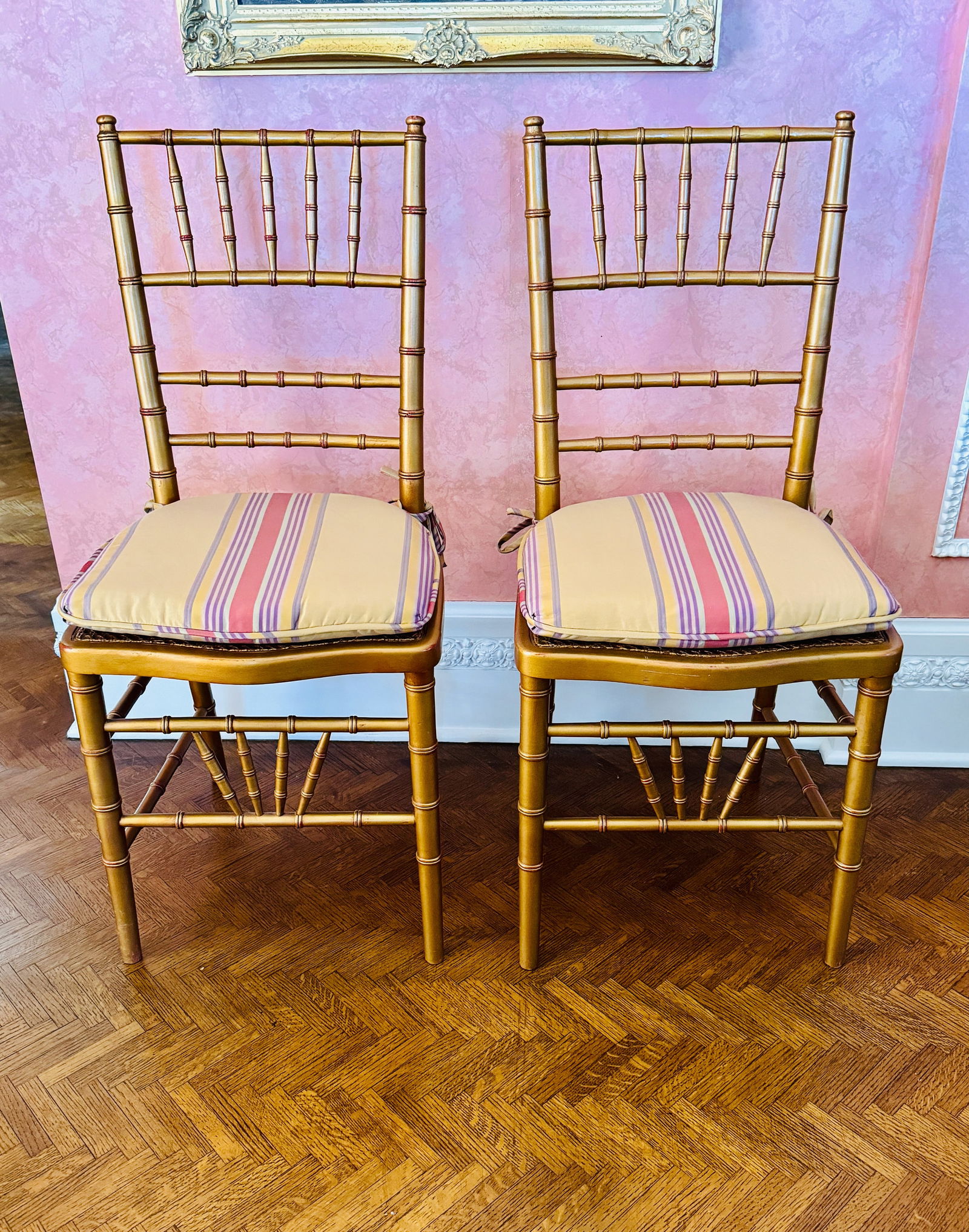 Pair of Gilt Antique Bamboo style Spindle chairs (1 of 5)
