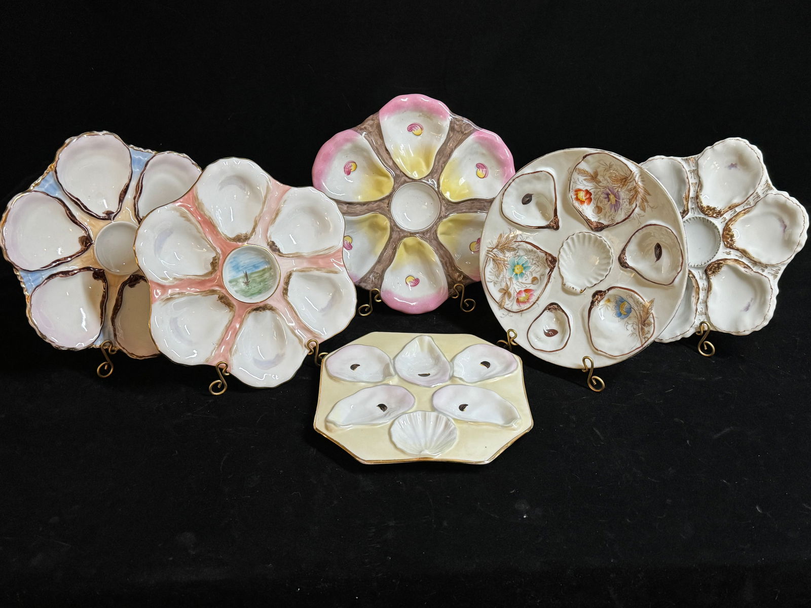 Collection of Six Gilt and Painted Antique Oyster Plates Including Haviland (1 of 20)