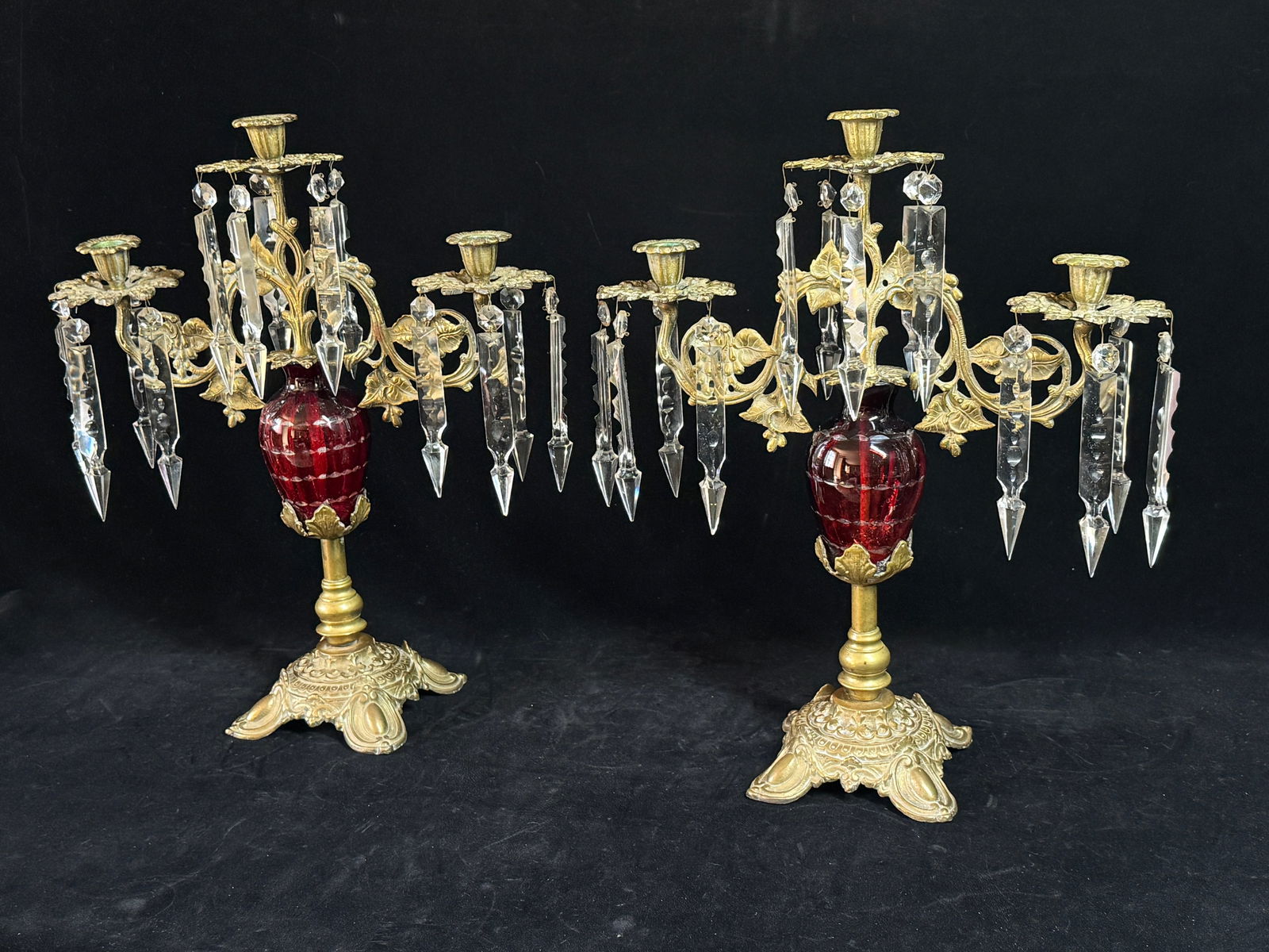 Exceptional Pair of Ruby Glass Victorian Girandole Antique Candelabras (1 of 6)