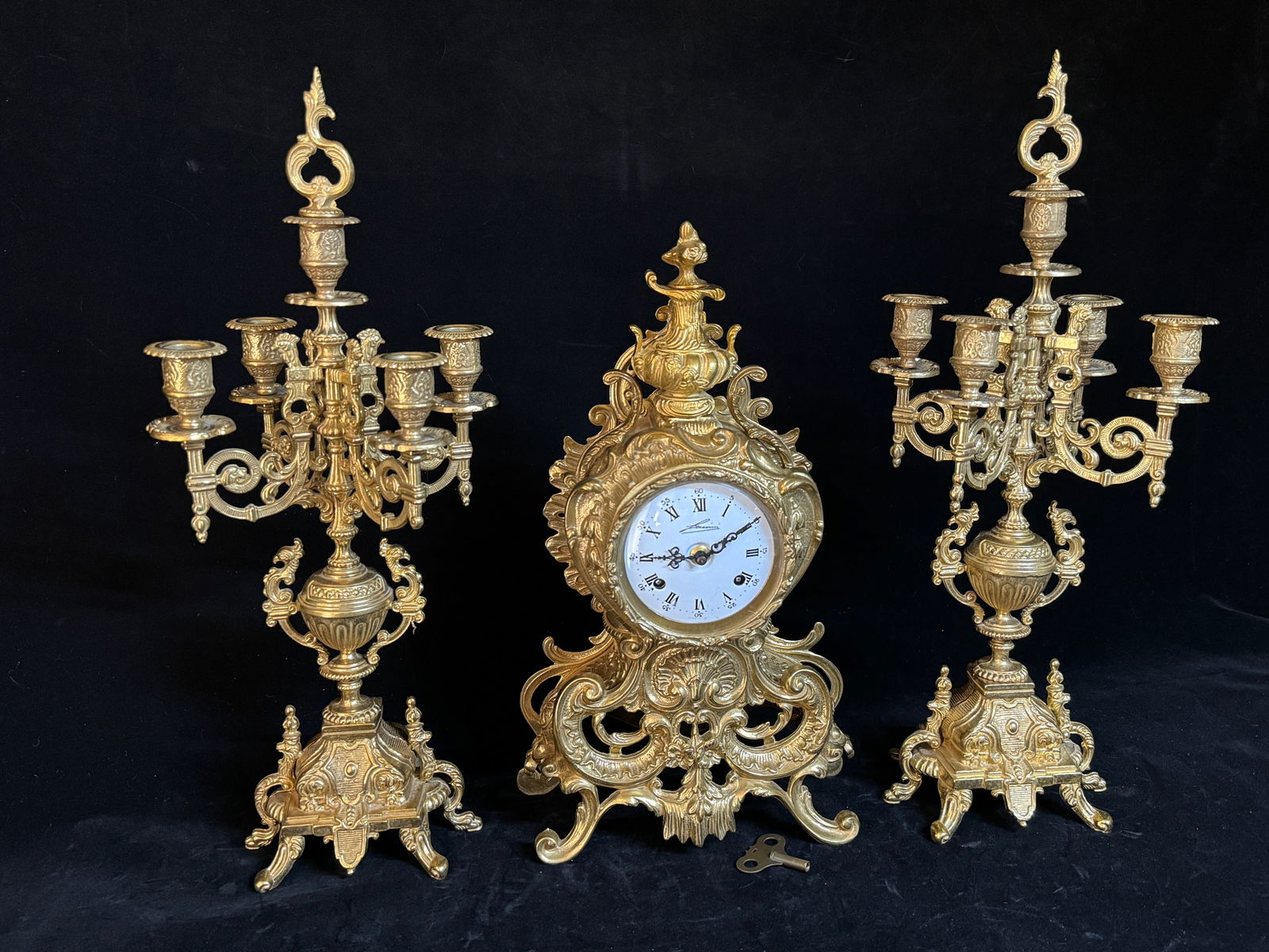 A Formal Italian Lancini Mantle Clock & Candelabra Set (1 of 8)
