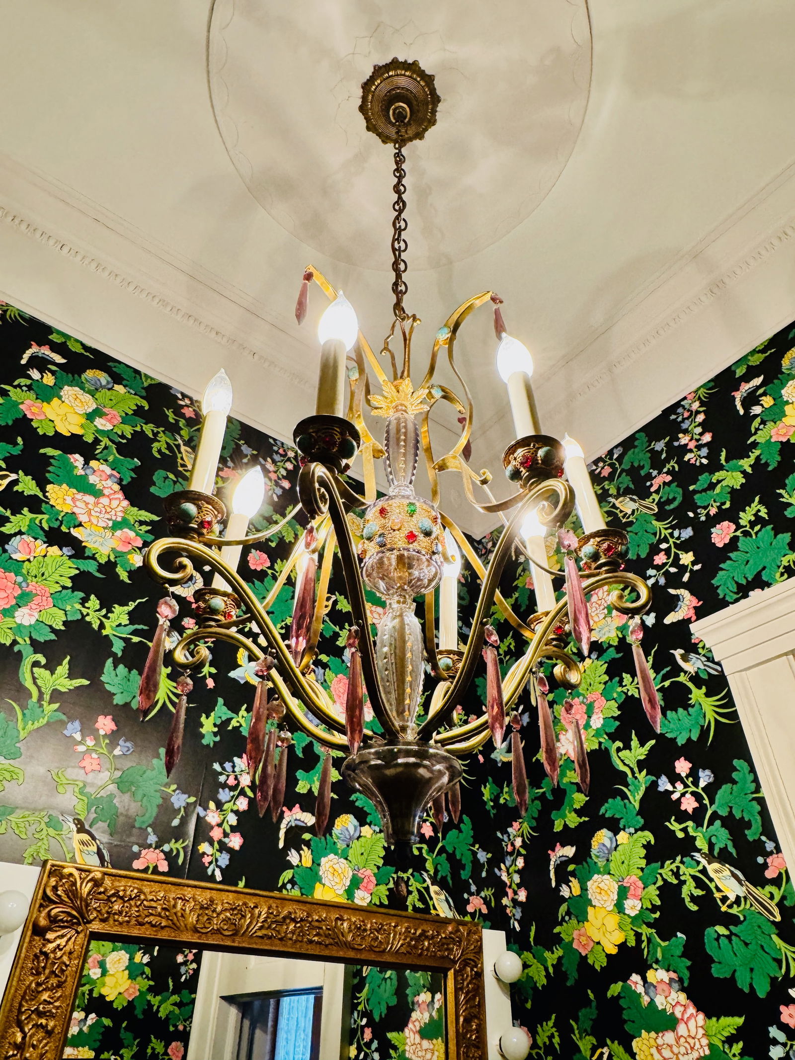 Dainty Italianate Chandelier of Brass and Hand-cut Amethyst Glass (1 of 7)