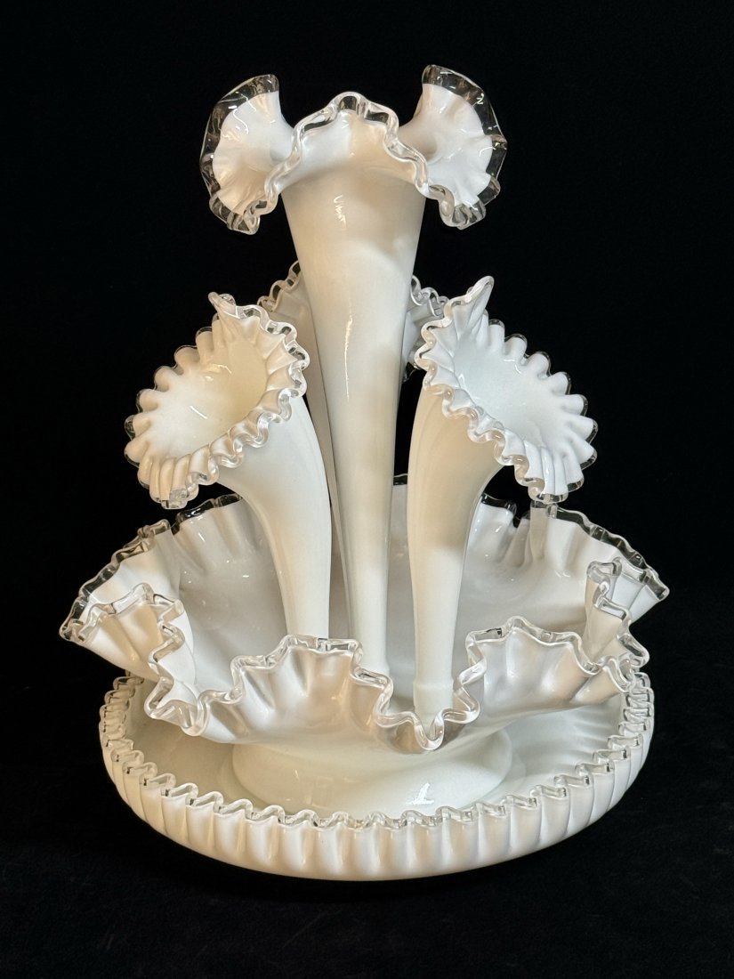 Rare Configuration Epergne 6-pieces of Fenton Milk Glass Silver Crest (1 of 4)