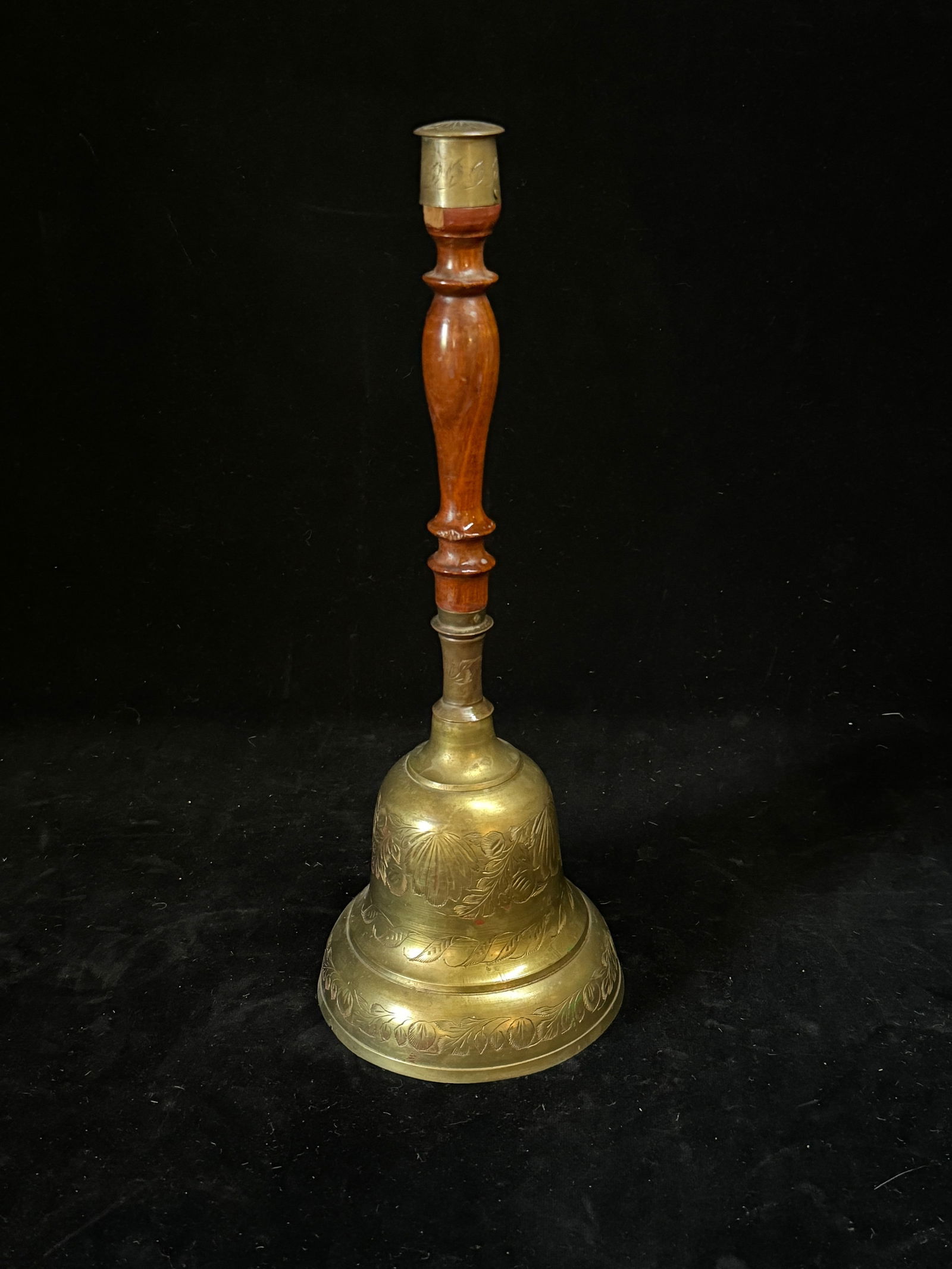 Old Fashioned School Bell  Turned Handle Hand Etched Brass (1 of 4)