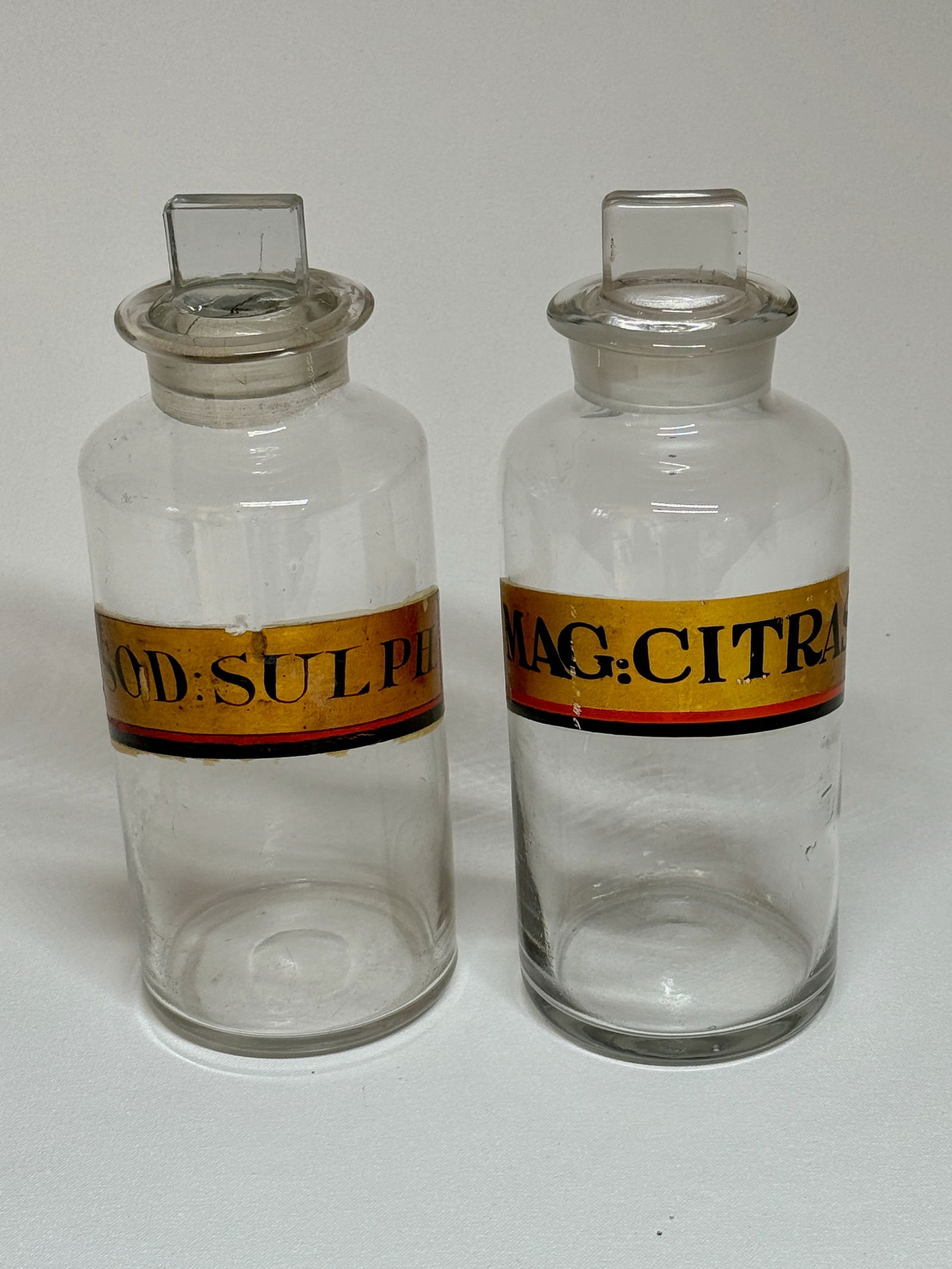 Pair Antique Apothecary Chemist Jars Gold Label (1 of 6)