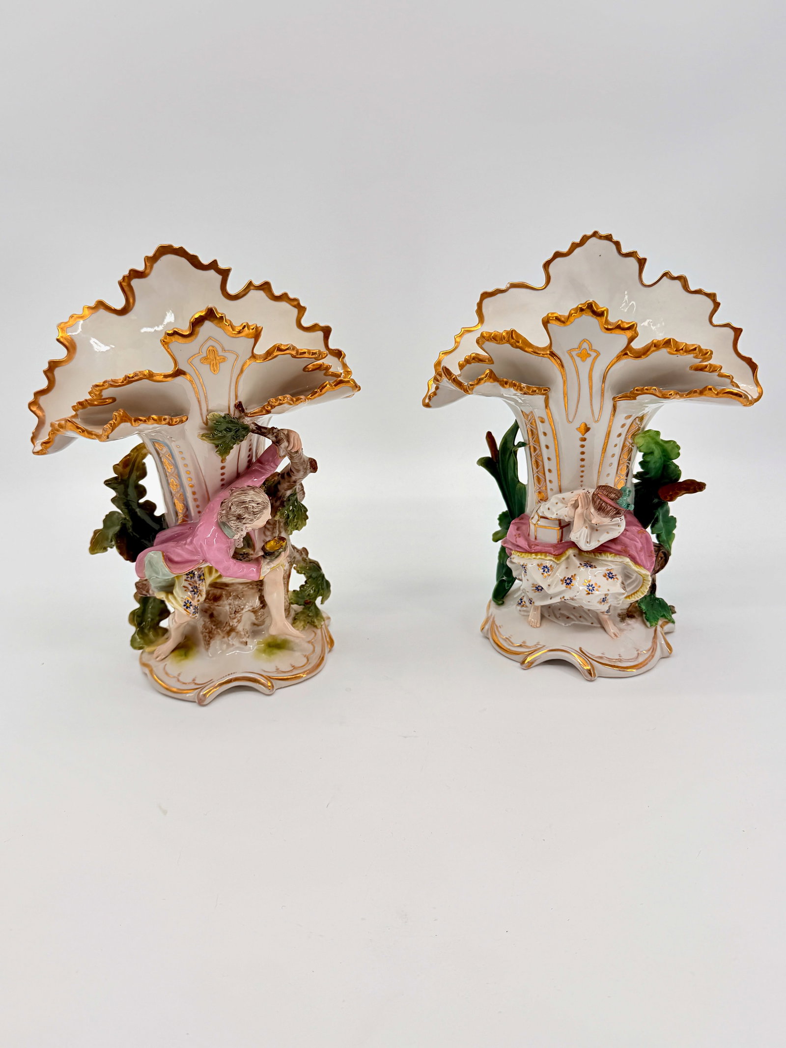 Pair Antique of Antique Figural Vases Featuring Shy Lovers (1 of 16)