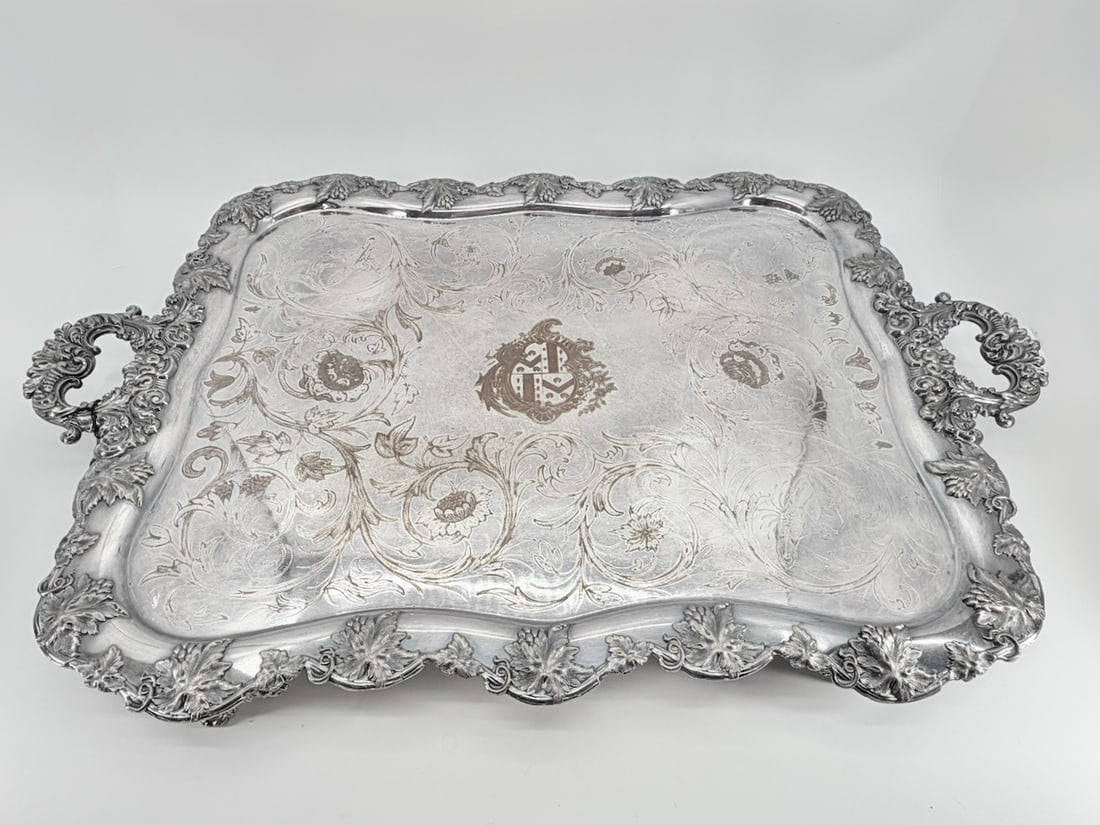 Massive Ornate Antique Footed Serving Table Display Platter Tray (1 of 8)