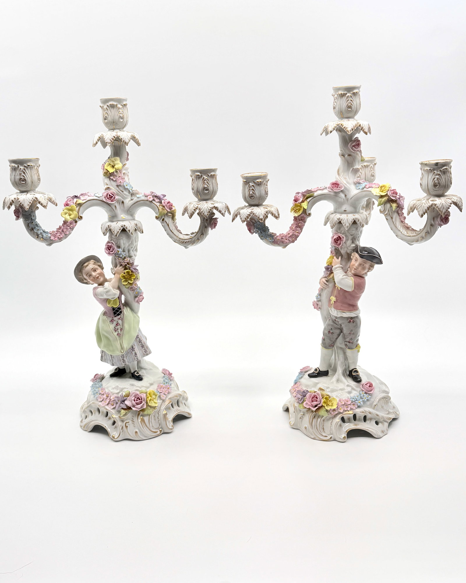 Von Schierholz Porcelain Three-Branch Candlesticks with Colonial Figures (1 of 10)